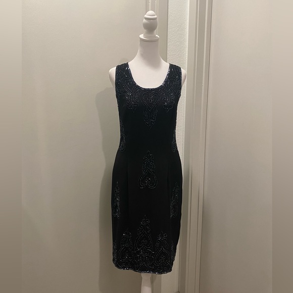 VTG JKARA New York Beaded Black Mid-Length Sleeveless Dress - Size 6 - Picture 4 of 17